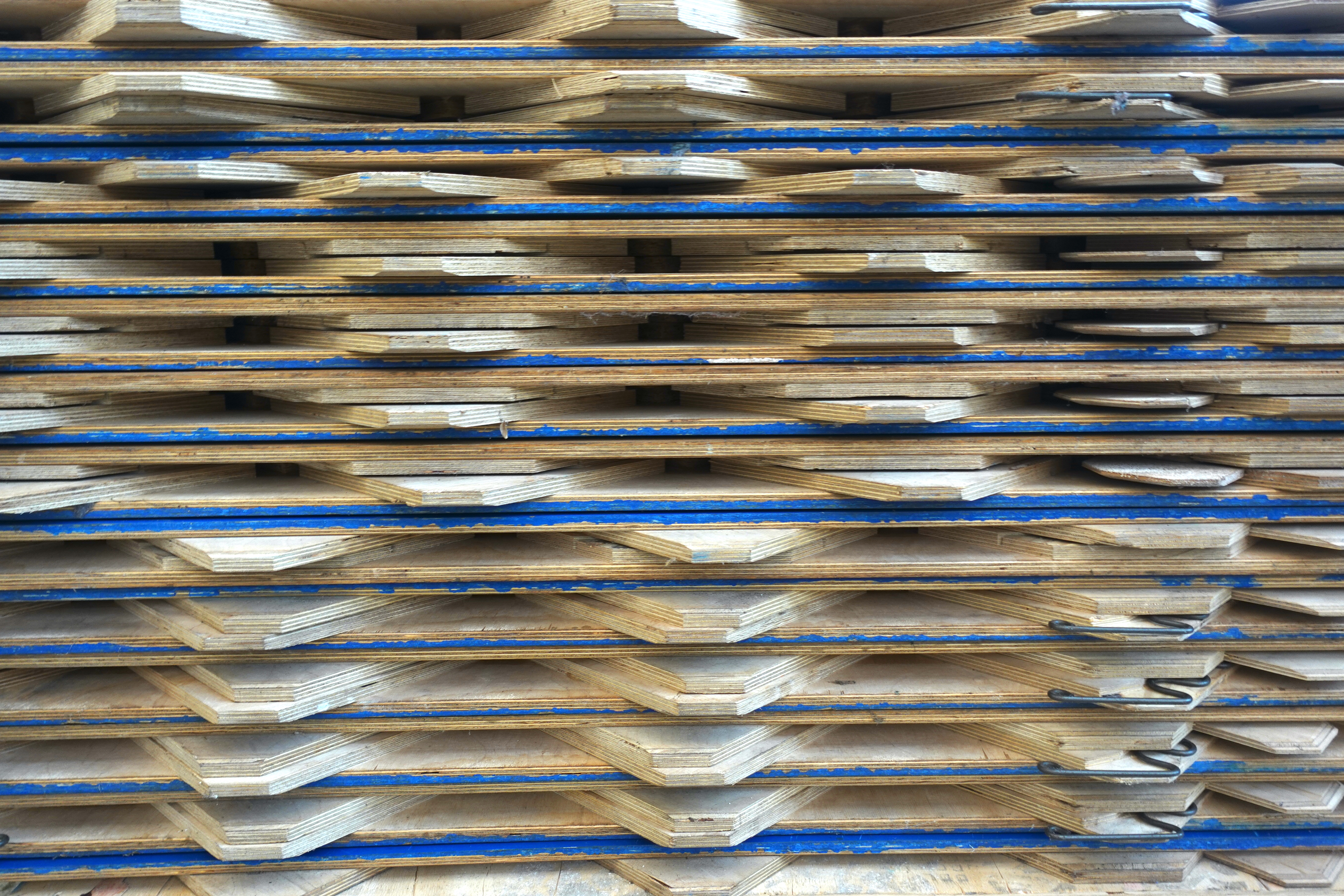 Stacked HARO blue flooring panels