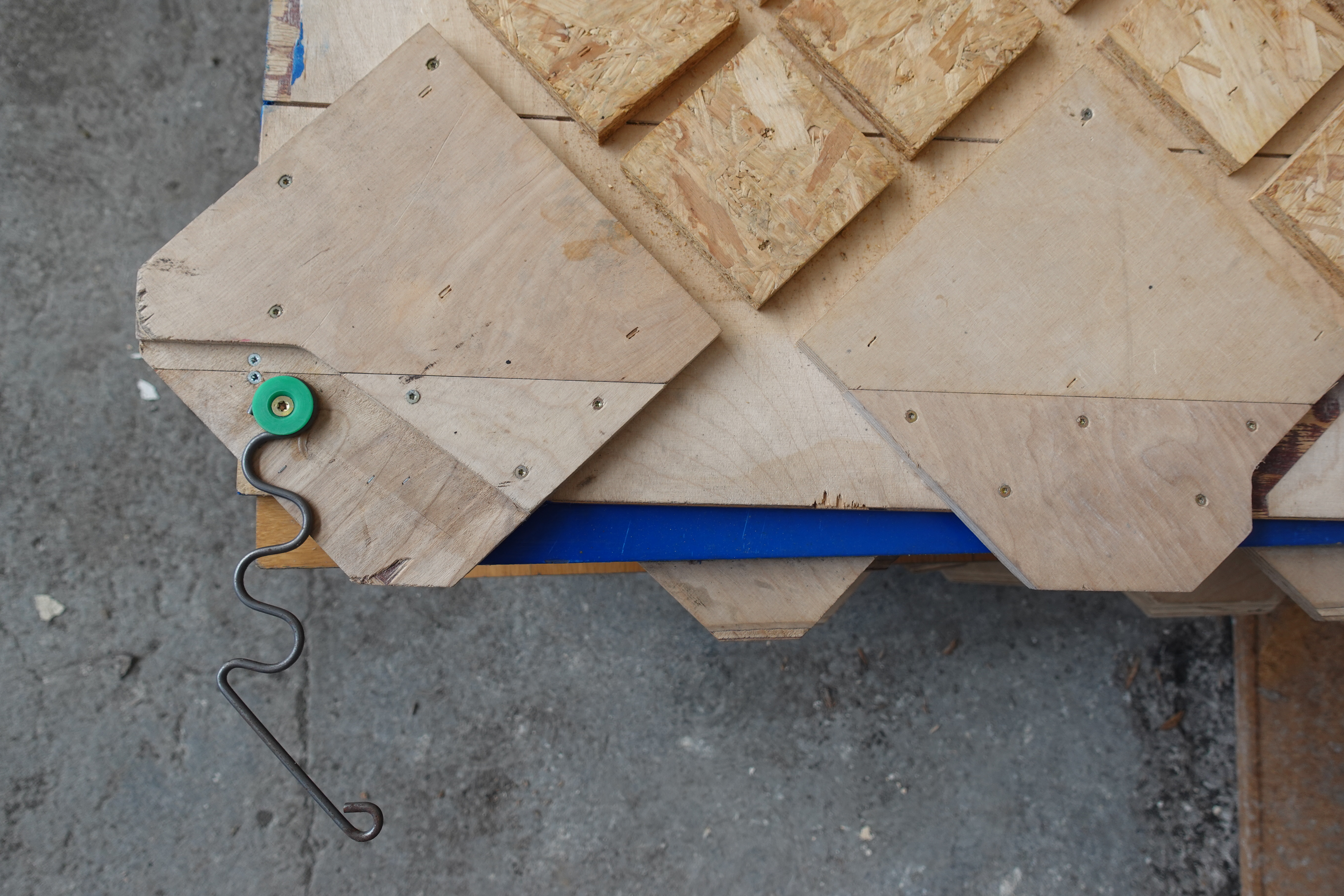 Blue sports flooring and oak parquet detail