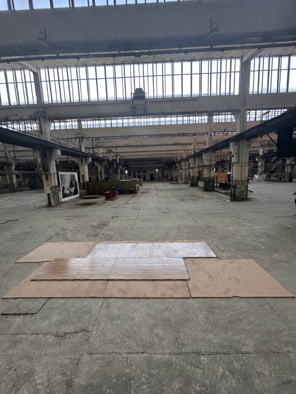 Modular sports flooring panels laid out
